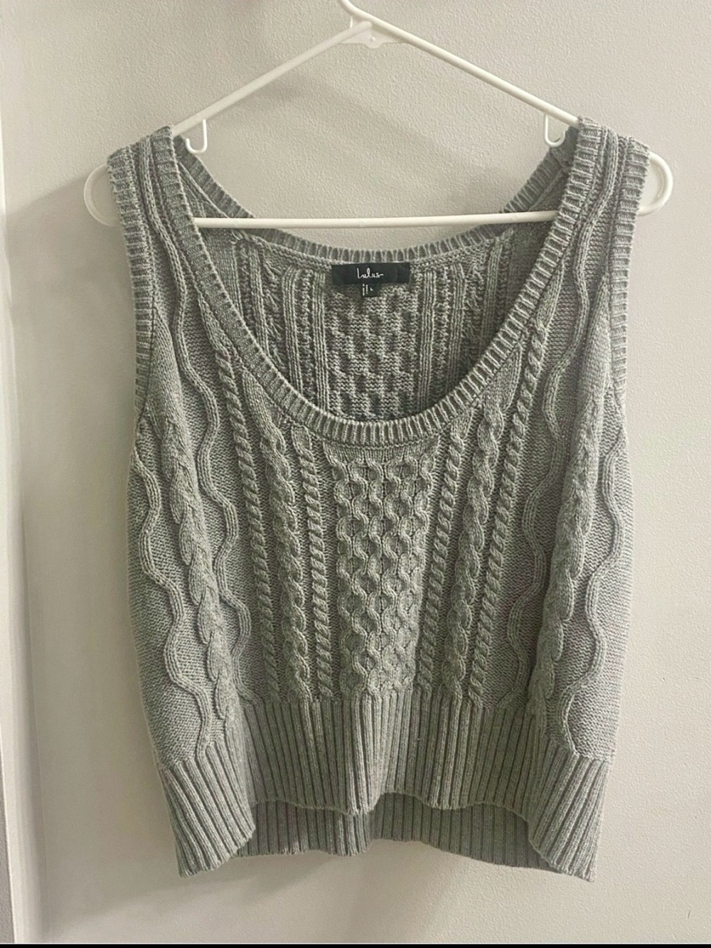 Lulu's Light Gray Cable Knit Scoop Neck Sweater Vest